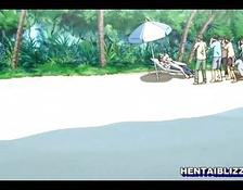 Ein Hentai, wo eine Schönheit mit großen Titten wird am Strand gefickt #7